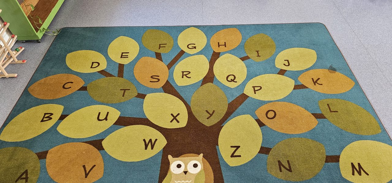 An alphabet rug in a Perth classroom, ready for a clean booked around school hours, holidays and the site's access rules.