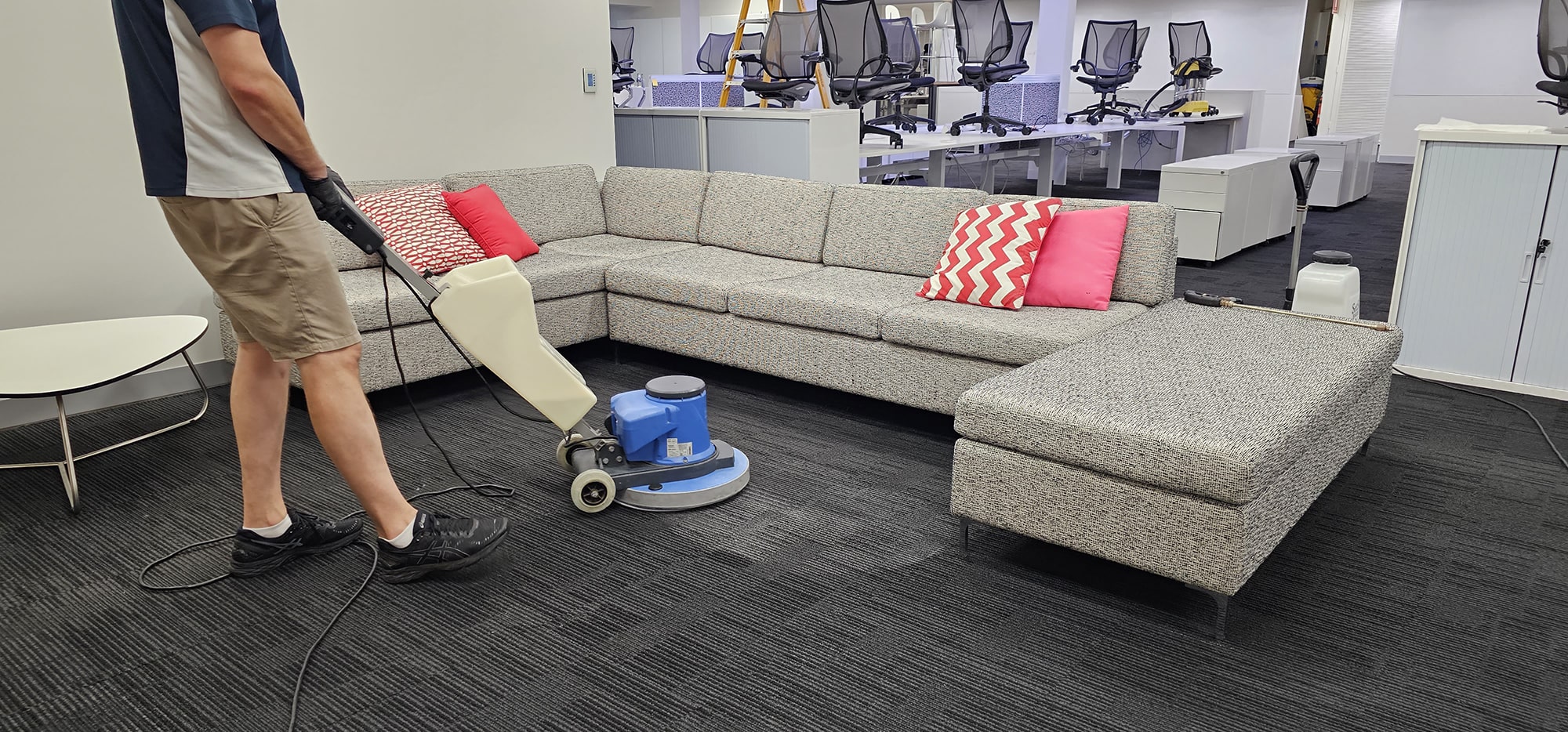 A Perth office break-out area cleaned around its large lounge, so the space where staff relax looks as good as the desks