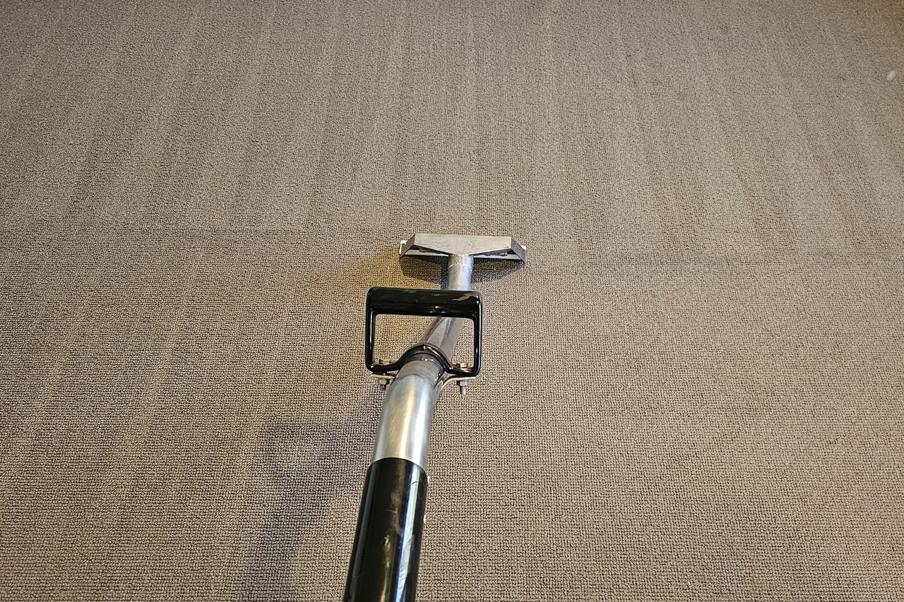 Our hot water extraction wand on a wool loop pile carpet in Perth, rinsing it in straight, overlapping passes.